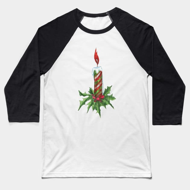 Christmas candle and holly Baseball T-Shirt by lisenok